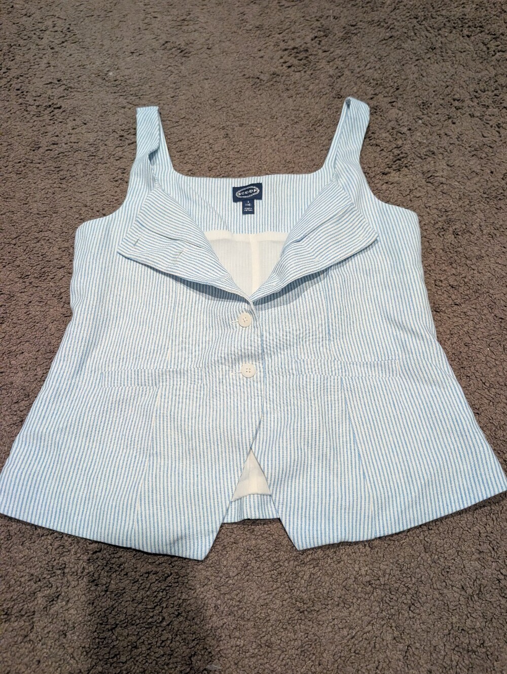 Scoop Blue & White Seersucker Button-Front Camisole
